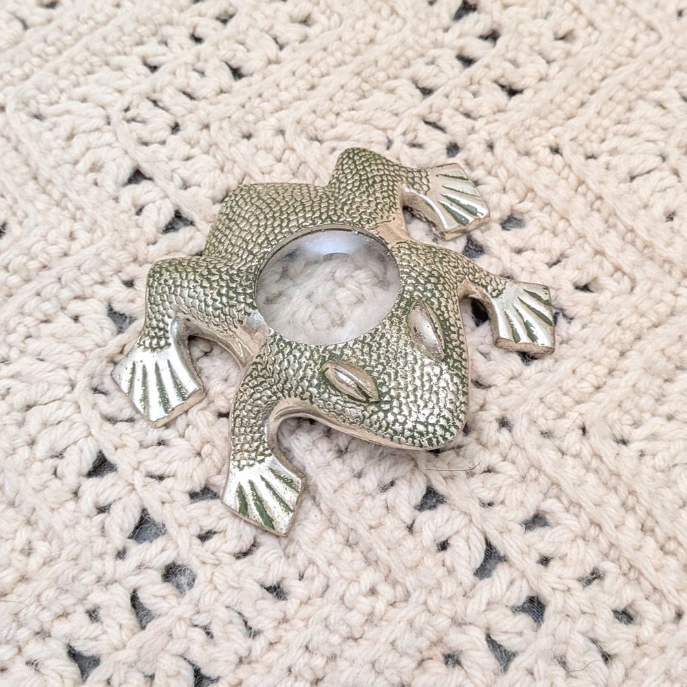 Vintage Frog Magnifying Glass‎ Silver Tone Desk Accessory Paperweight Whimsical